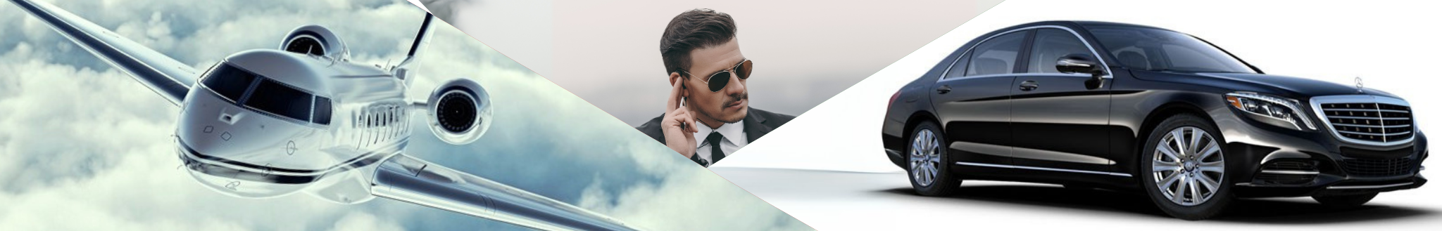 Luxury jet, man in sunglasses, luxury car.